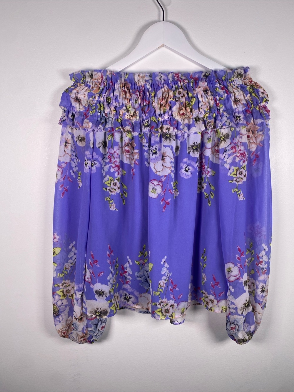 NWT Women’s Floral Off-Shoulder Blouse - Purple Size XS - Picture 2 of 8